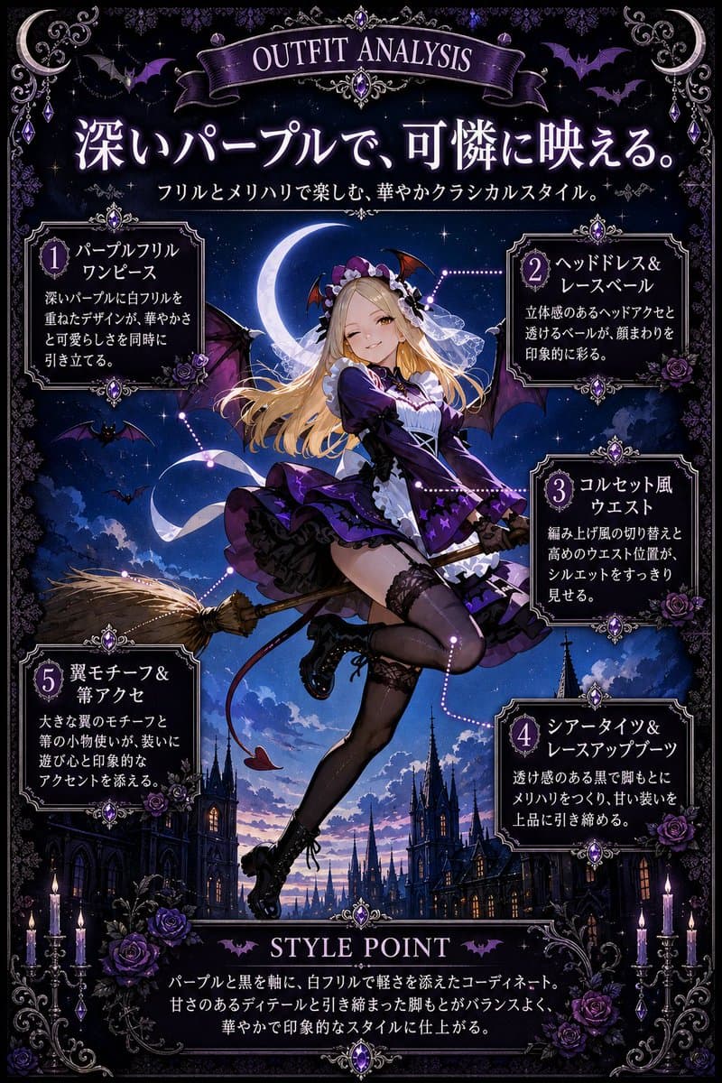 Gothic Purple Outfit Analysis Poster - AI image template preview