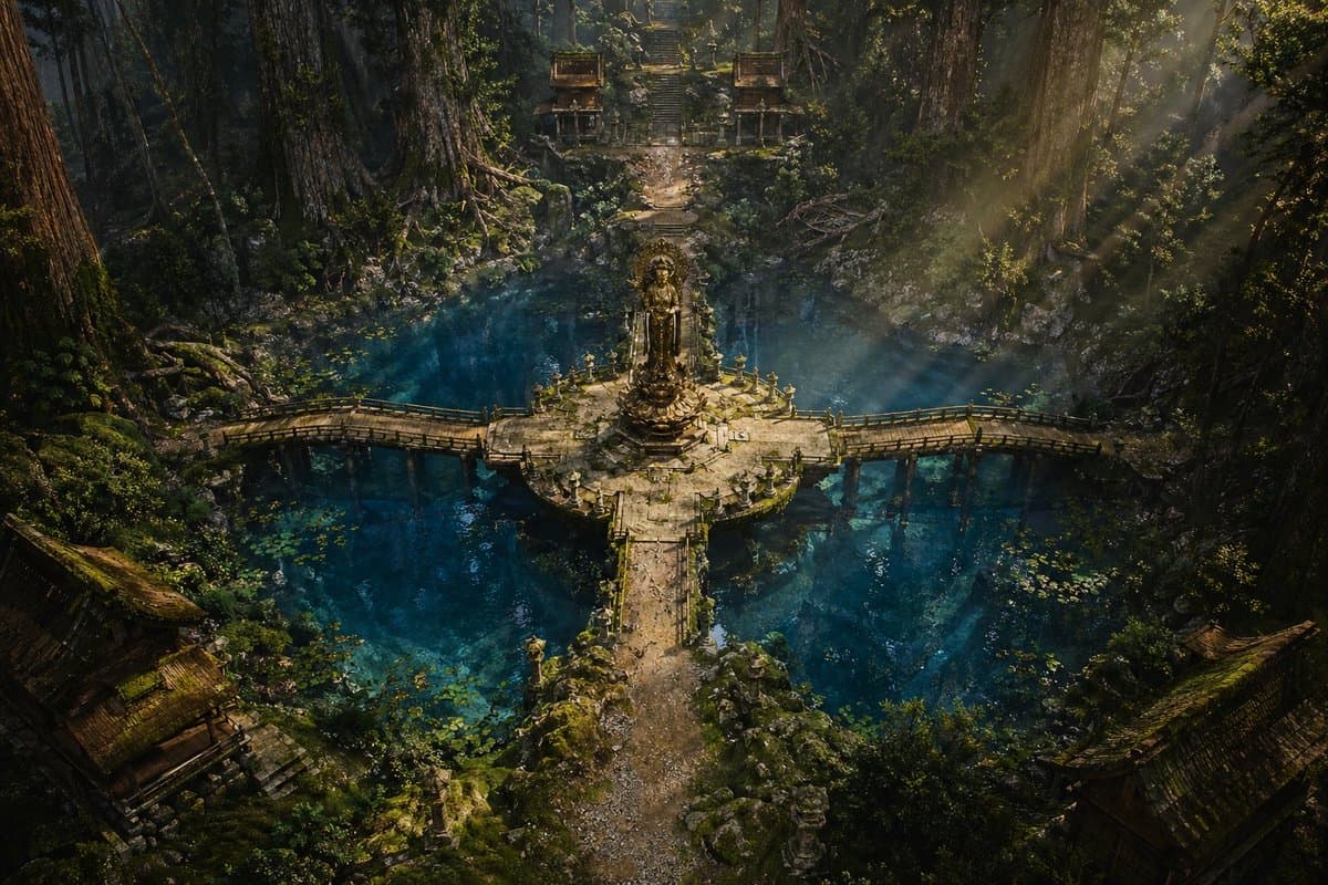 Ancient Forest Shrine Over Blue Spring preview