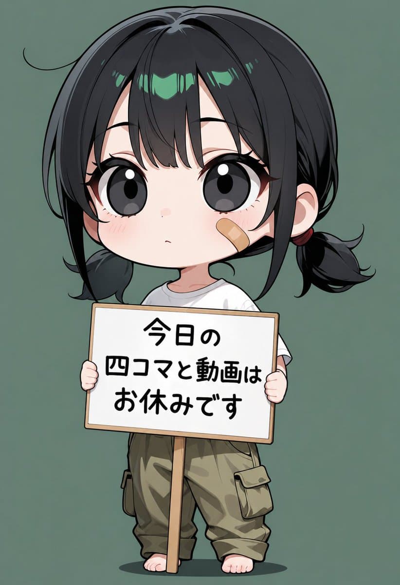 Chibi Girl Holding Japanese Notice Sign - AI image template preview