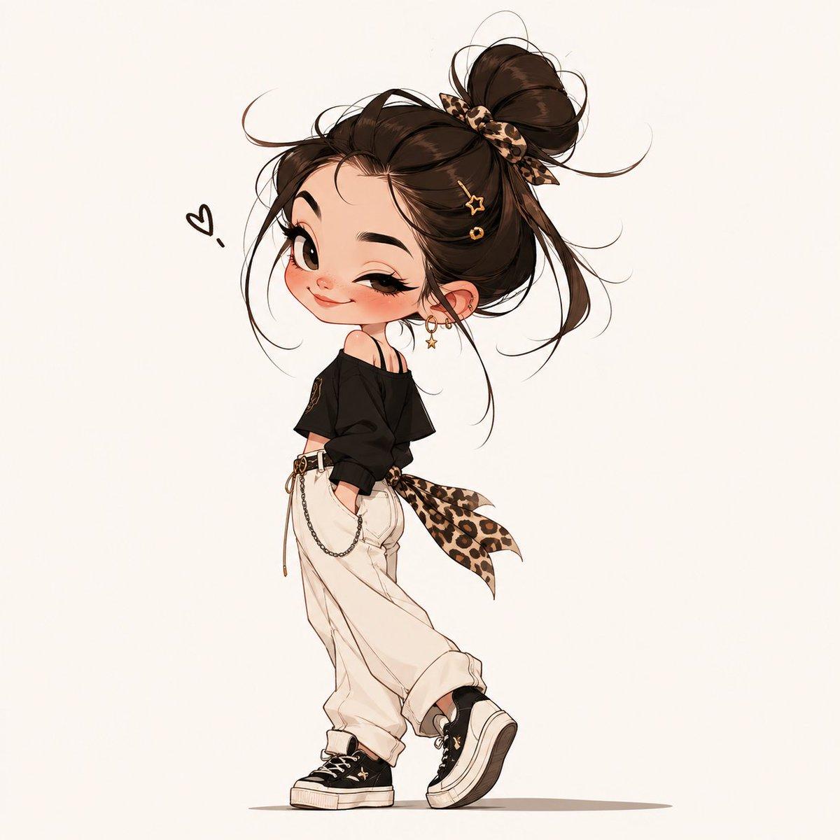 Chibi Fashion Girl With Leopard Accents - AI image template preview