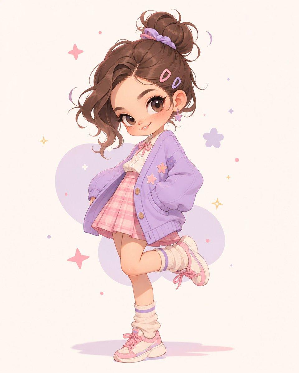 Pastel Kawaii Girl Fashion Portrait - AI image template preview
