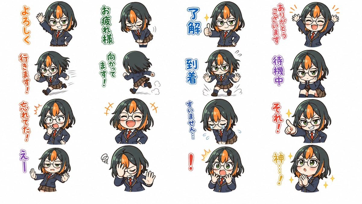 Chibi Japanese Schoolgirl Sticker Sheet - AI image template preview