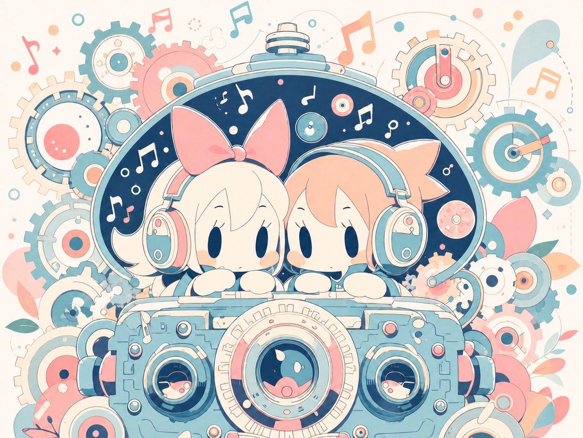 Milky Pastel Chibi Music Camera Twins - AI image template preview