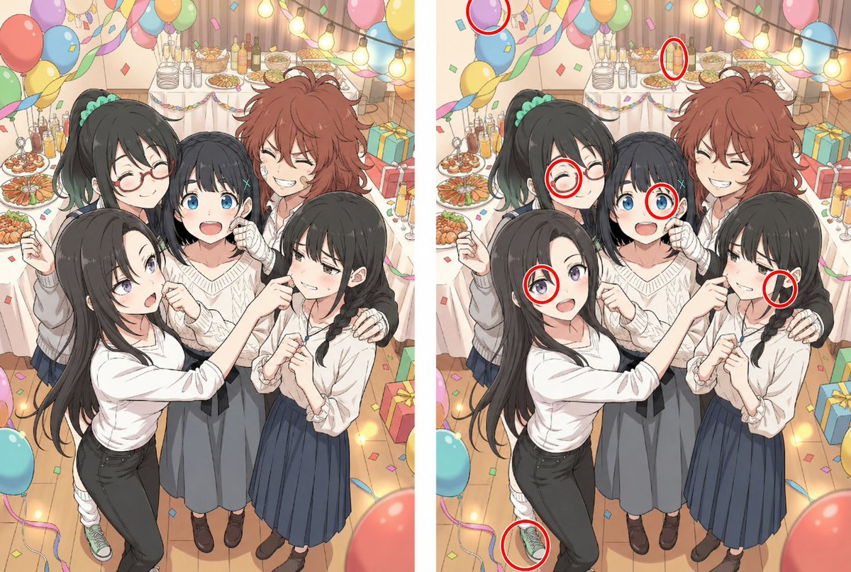 Anime Party Spot the Difference - AI image template preview