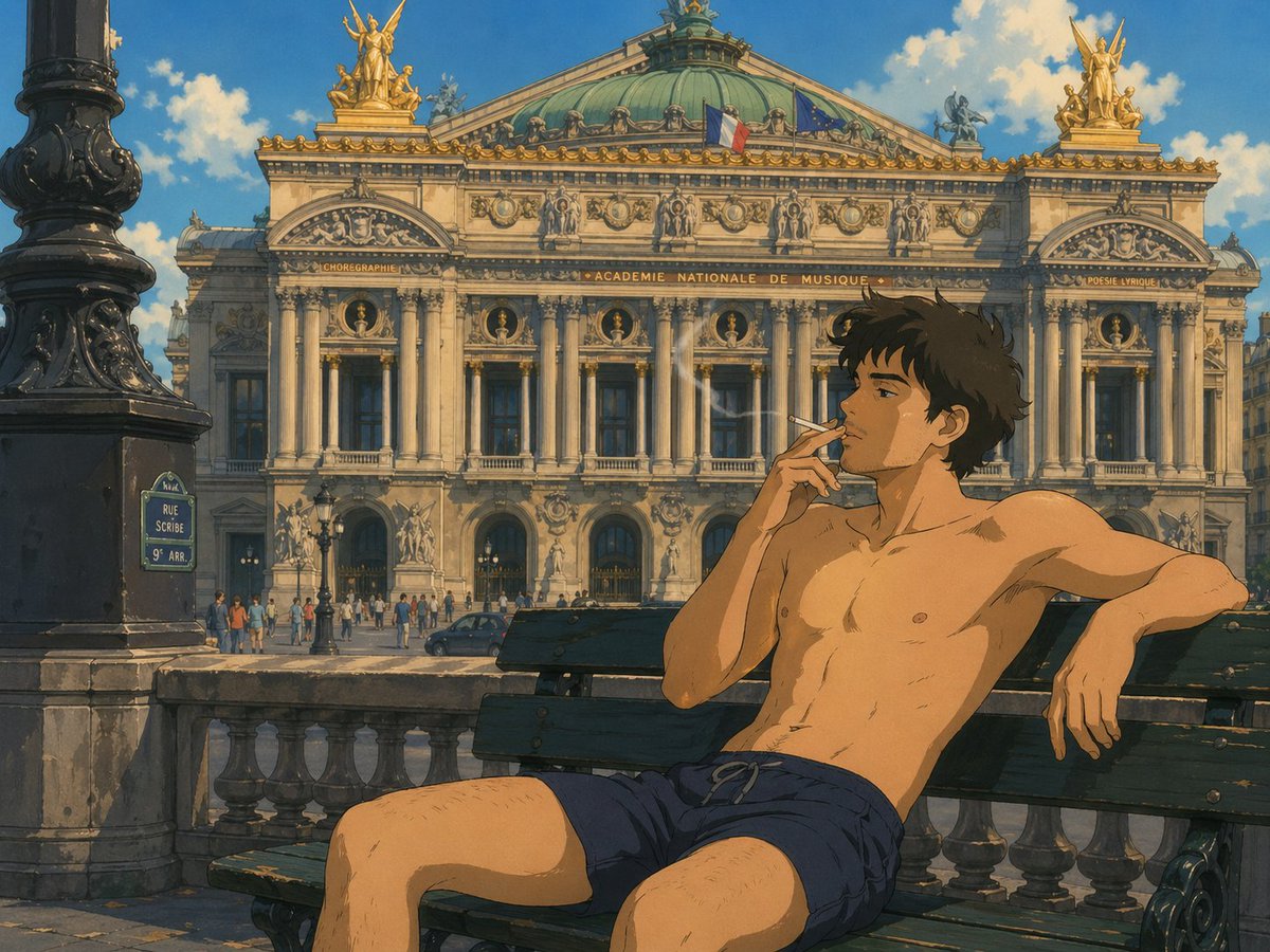 Ghibli-Style Man at Opéra Garnier - AI image template preview