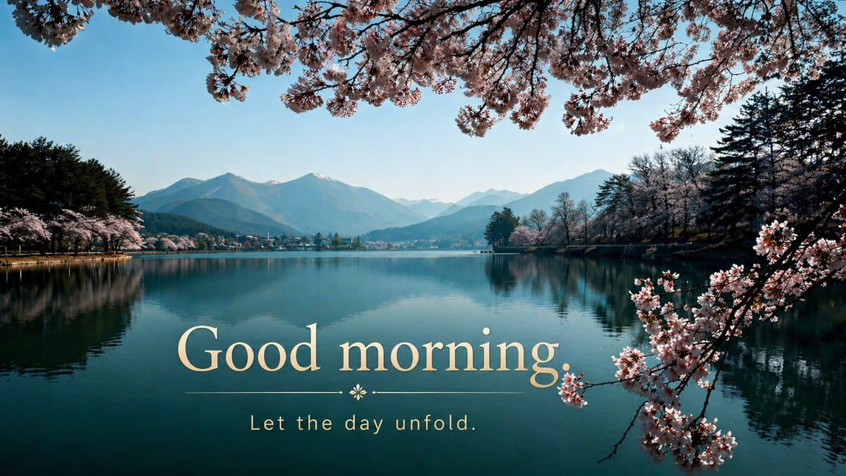 Cherry Blossom Good Morning Lake - AI image template preview