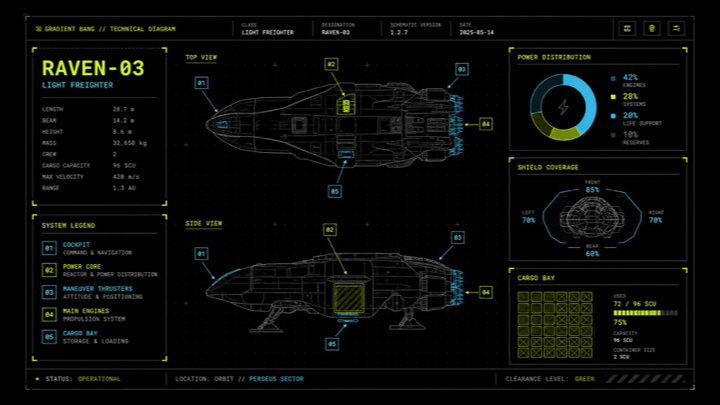 Sci-Fi Light Freighter Schematic HUD - AI image template preview