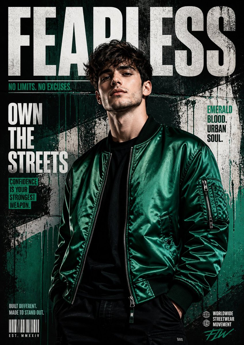 Street Fashion Emerald Bomber Poster - AI image template preview