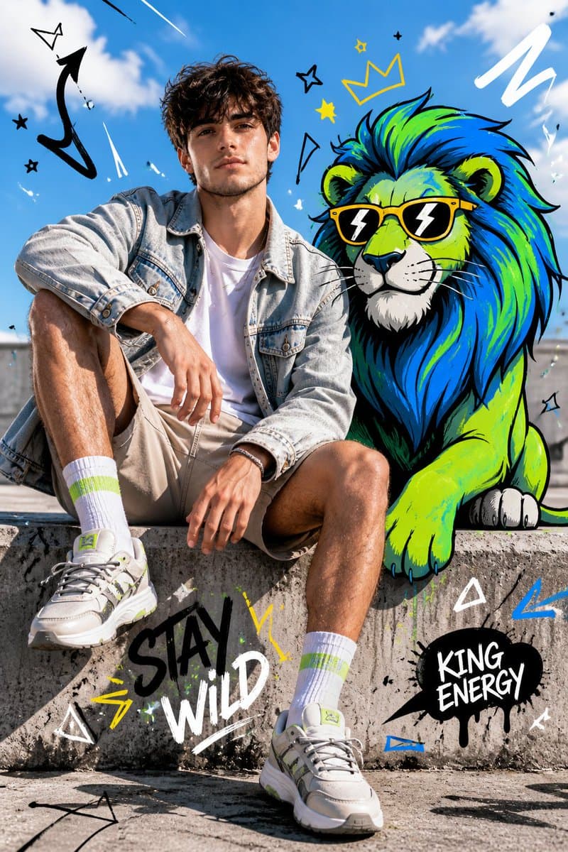 Fashion Editorial with Cartoon Fusion - AI image template preview