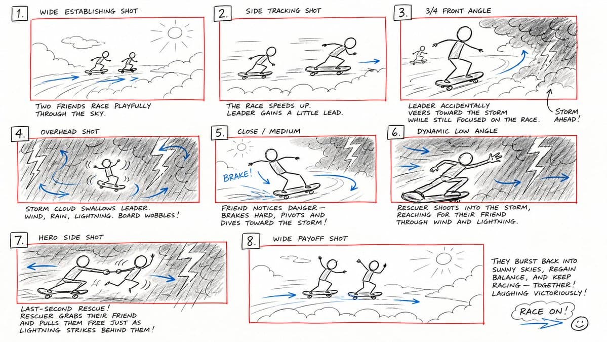Hand-Drawn Storyboard Previs Sketch - AI image template preview