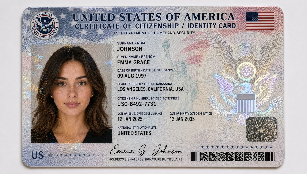 US Citizenship Identity Card Mockup - AI image template preview
