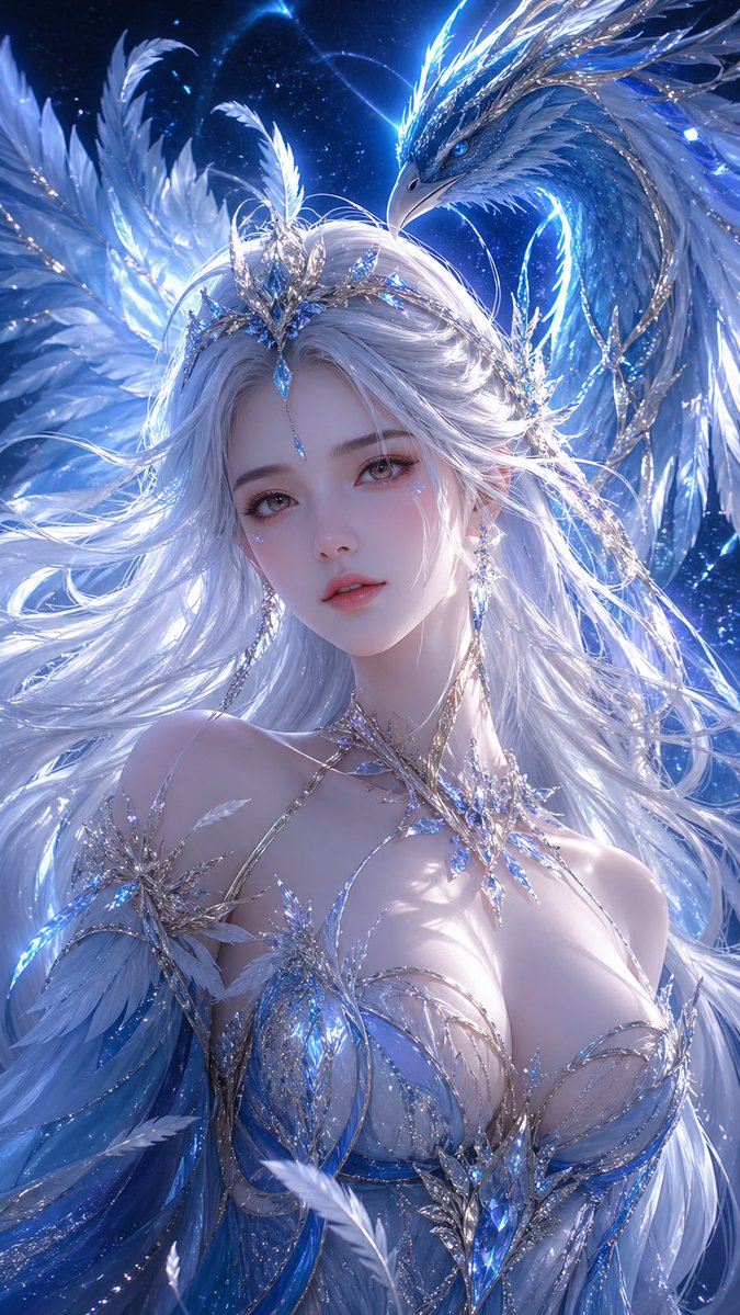 Fantasy Ice Phoenix Goddess Illustration - AI image template preview