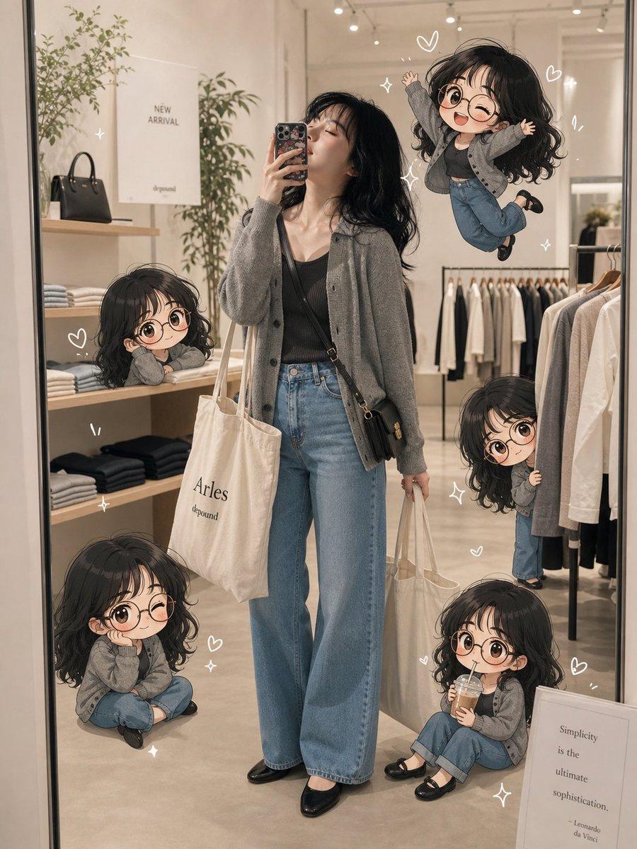 Chibi Boutique Mirror Selfie - AI image template preview
