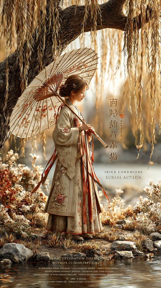 Autumn Willow Hanfu Poster - AI image template preview