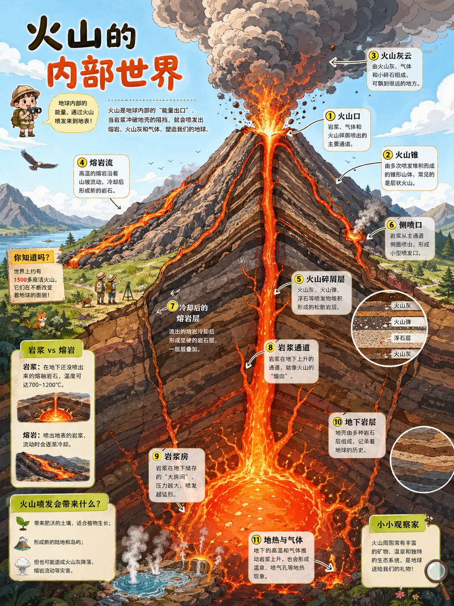 Volcano Cutaway Science Poster - AI image template preview