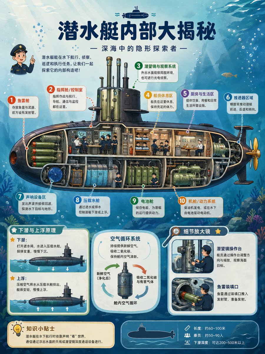 Submarine Cutaway Encyclopedia Poster - AI image template preview