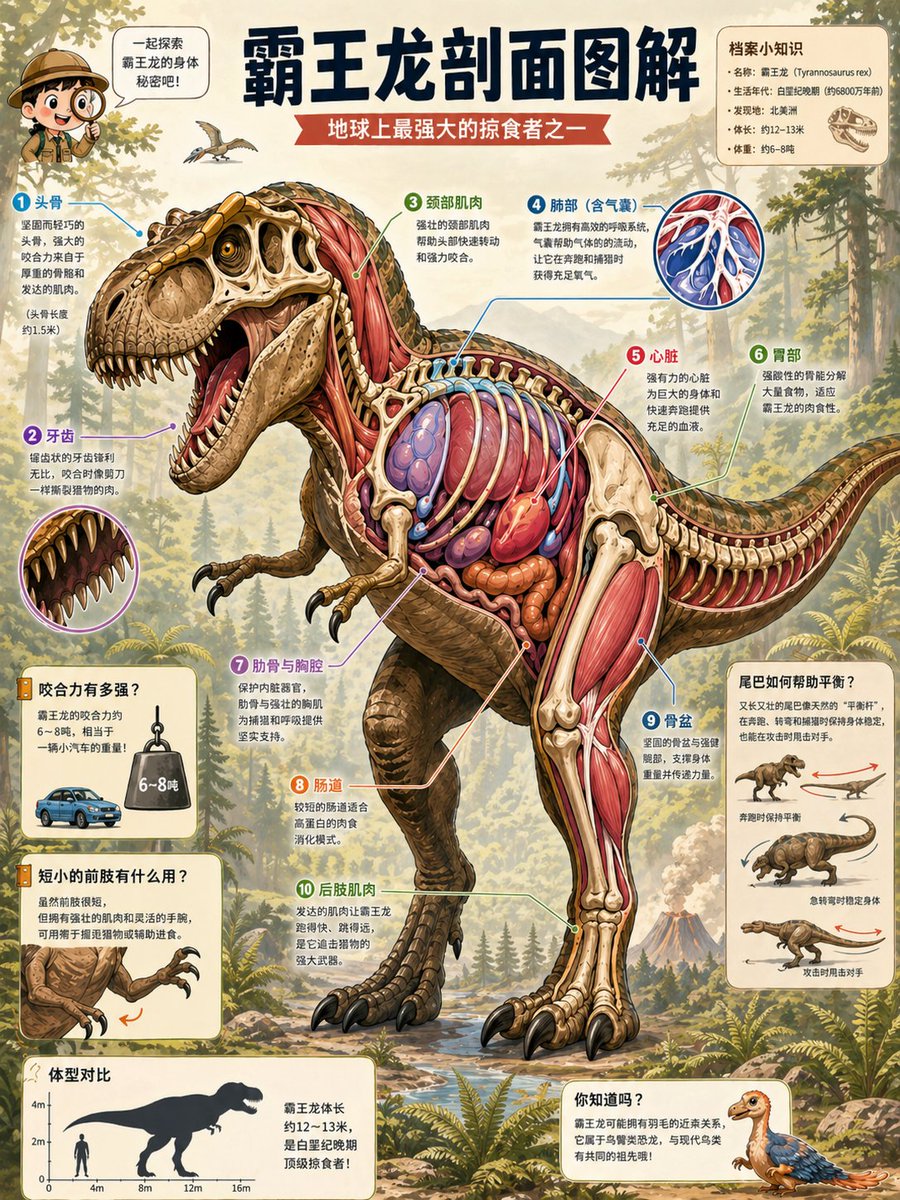 T. Rex Cutaway Encyclopedia Poster - AI image template preview
