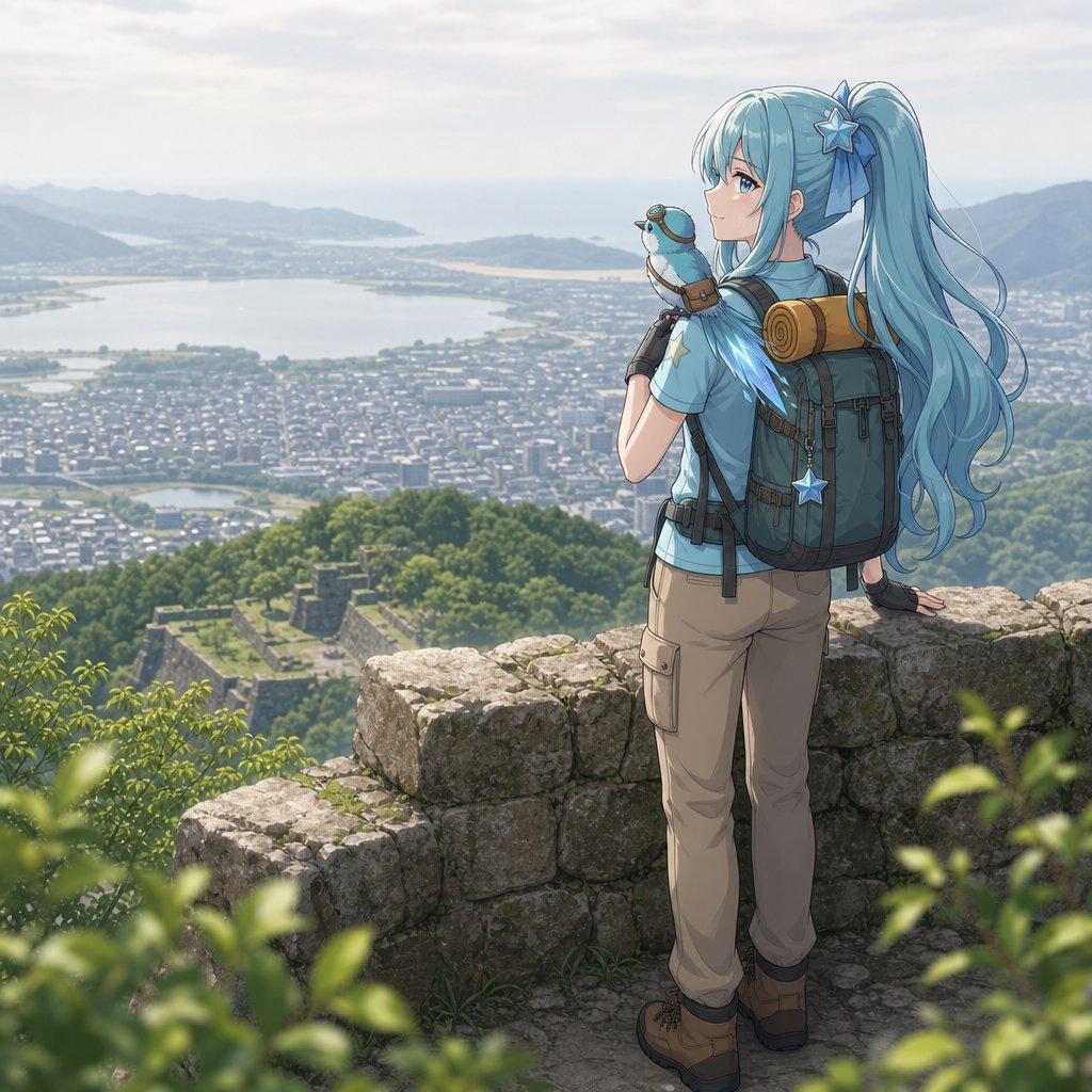 Anime Hiker Over Scenic Mountain View - AI image template preview