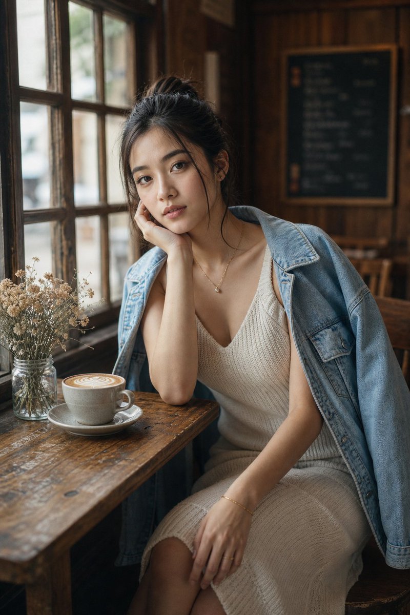 Cozy Café Window Portrait - AI image template preview