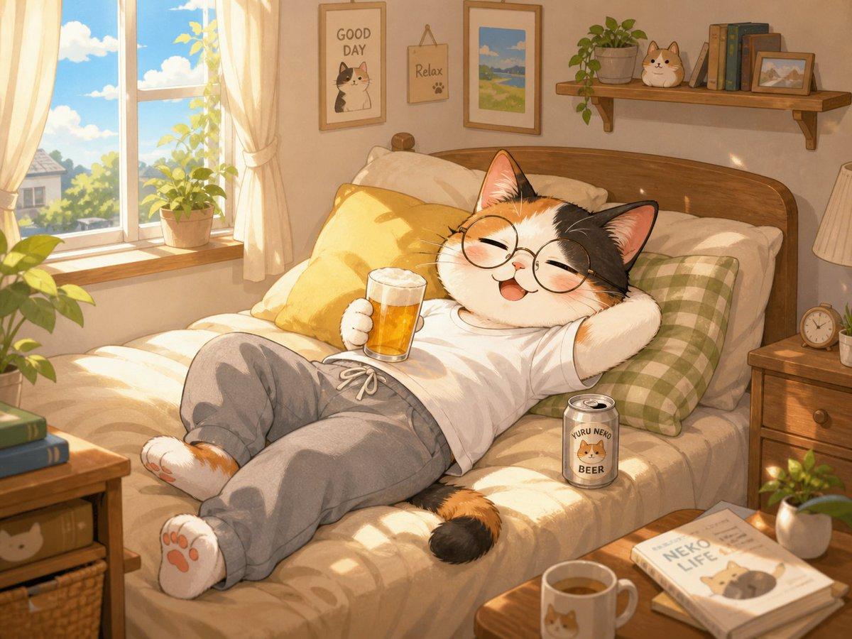 Cozy Cat Holiday Bedroom - AI image template preview