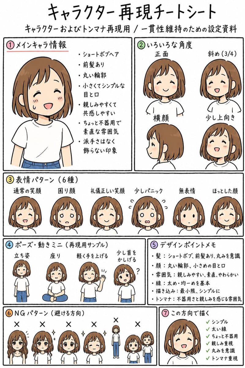 Anime Character Reproduction Cheat Sheet - AI image template preview