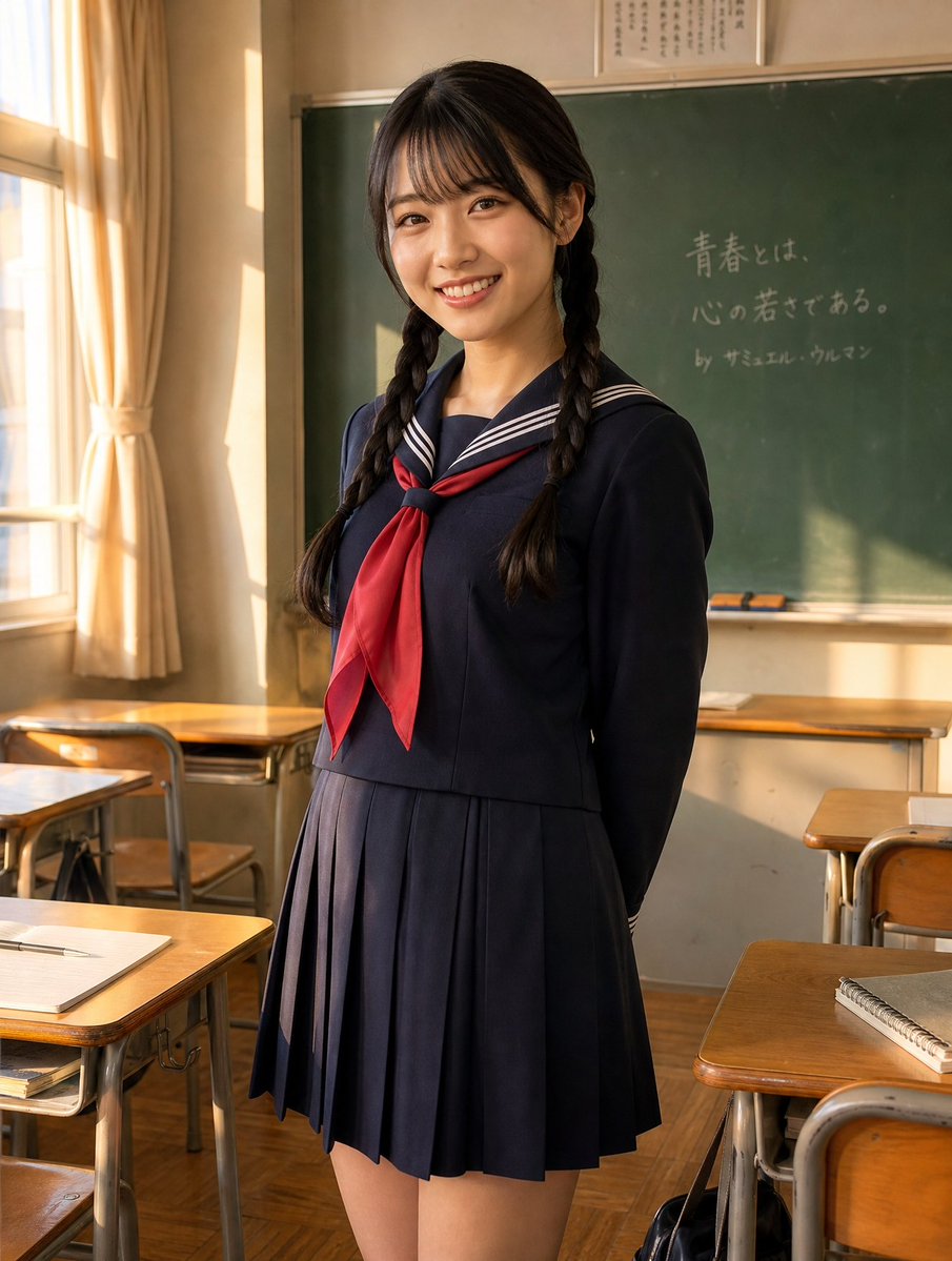 Sunlit Japanese Classroom Sailor Uniform Portrait - AI image template preview