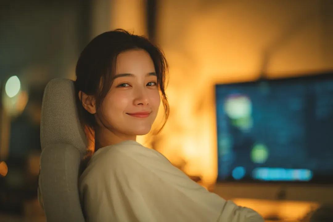 Cozy Cinematic Home Workspace Portrait - AI image template preview