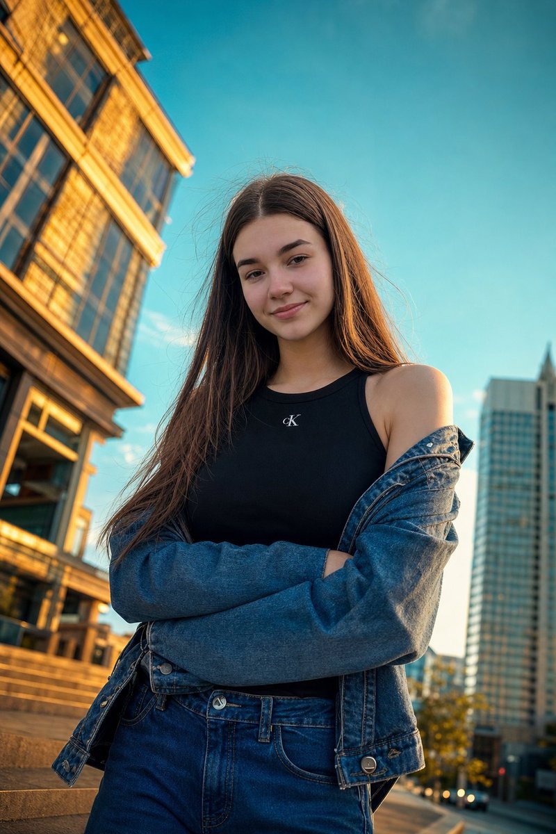 Golden Hour Urban Street Portrait - AI image template preview