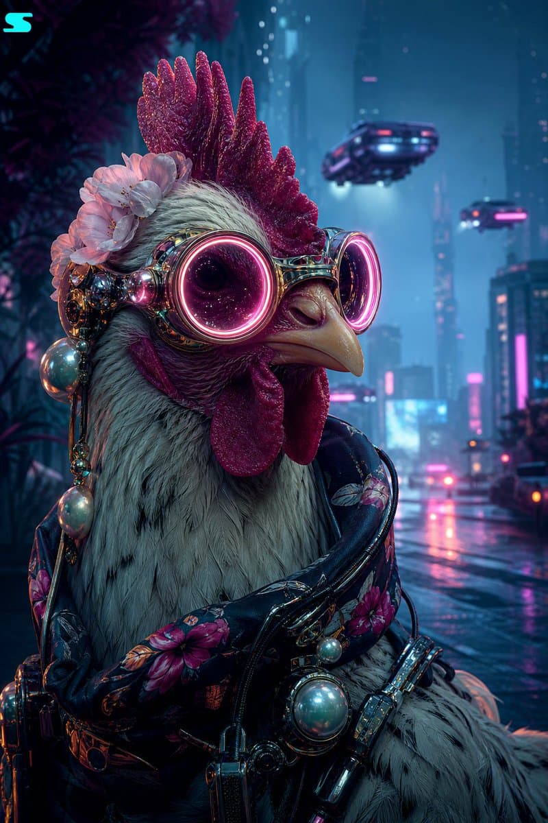 Retro Futurist Chicken Portrait - AI image template preview
