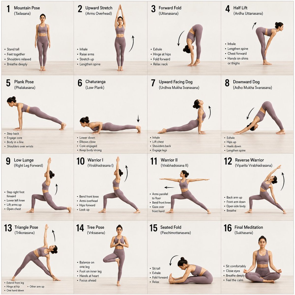 16-Panel Yoga Instructional Storyboard - AI image template preview