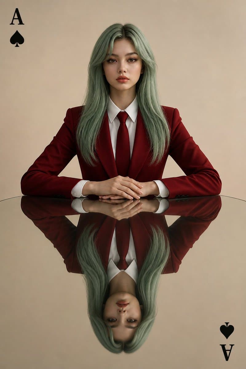 Symmetrical Playing Card Mirror Portrait - AI image template preview