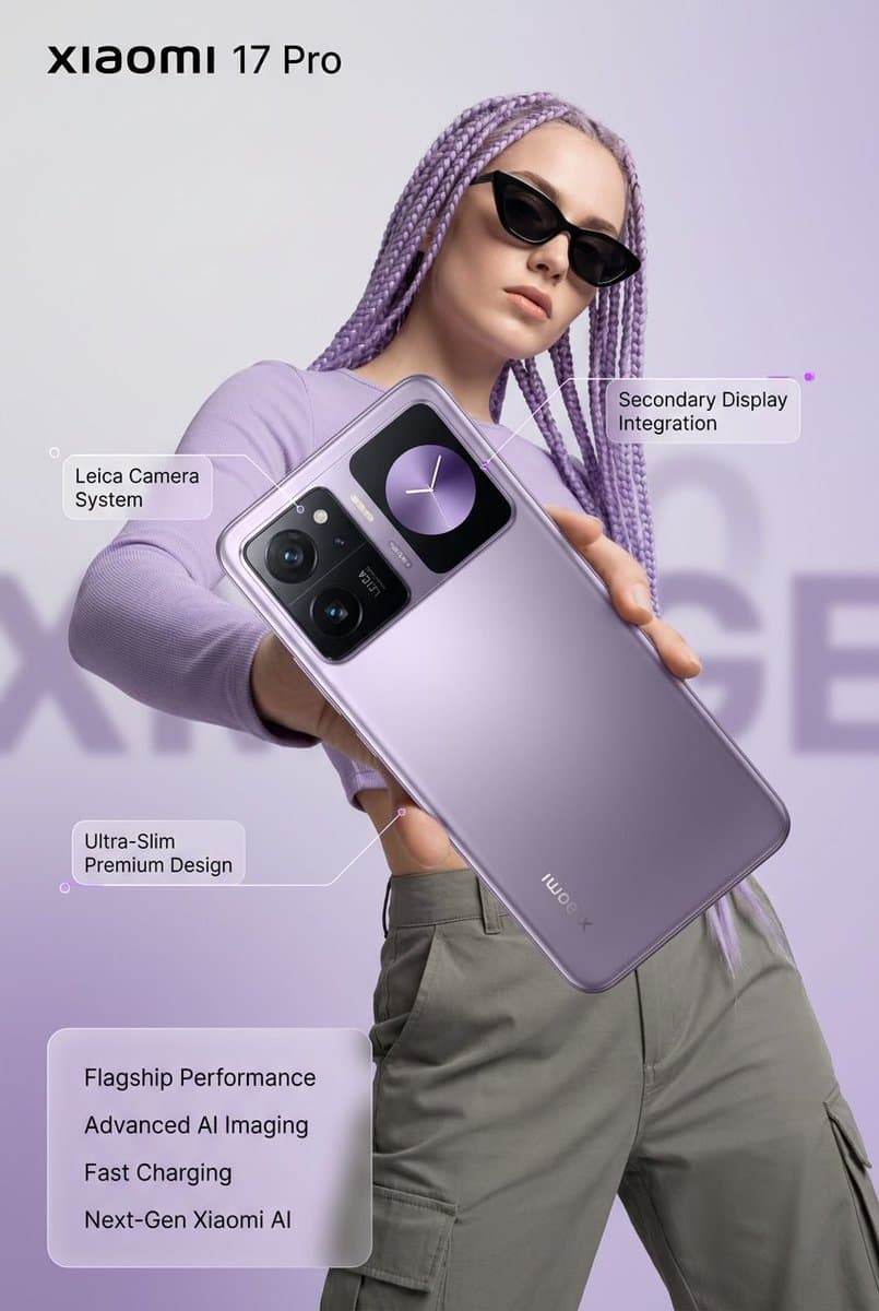 Xiaomi 17 Pro Lavender Ad - AI image template preview