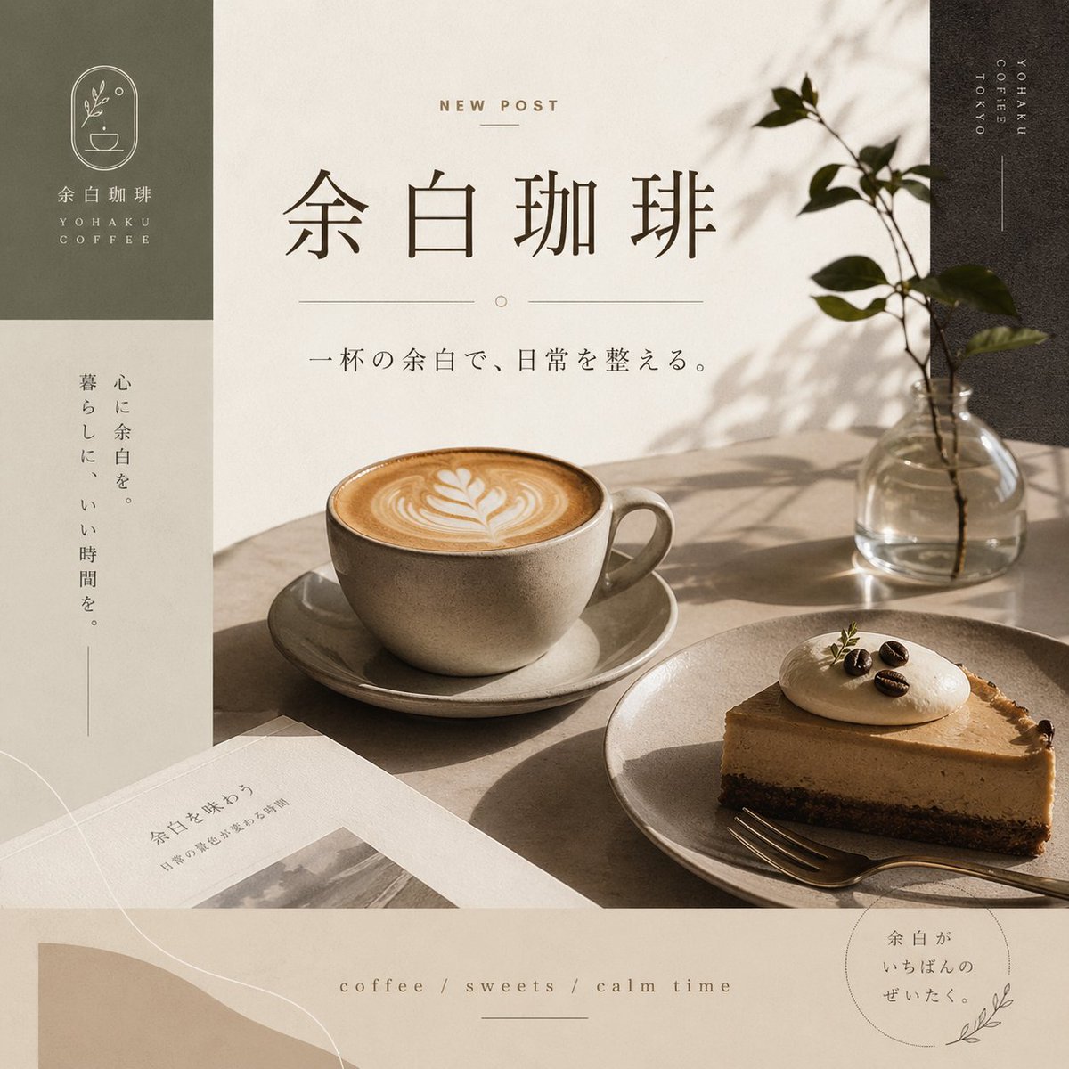 Yohaku Coffee Cafe Announcement Poster - AI image template preview