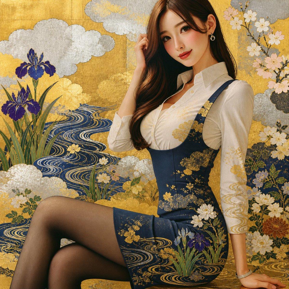 Rinpa Gold Screen Portrait - AI image template preview