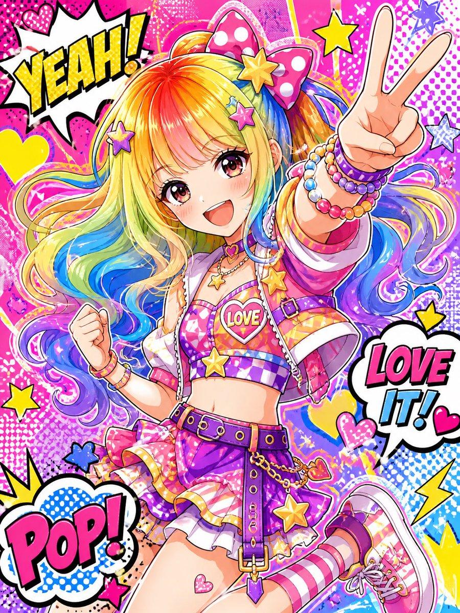 Rainbow Hair Shoujo Idol Transformation - AI image template preview