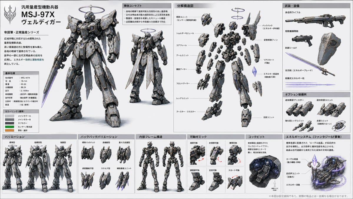 Japanese Fantasy Sci-Fi Mecha Design Sheet - AI image template preview