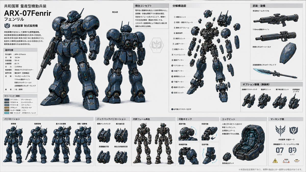 ARX-07 Fenrir Mecha Spec Sheet - AI image template preview