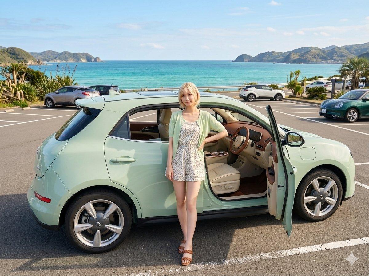 Mint Green Coastal Car Portrait - AI image template preview