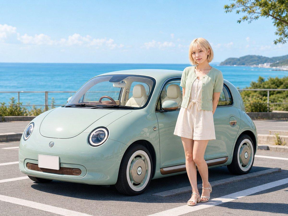 Pastel Retro Seaside Car - AI image template preview