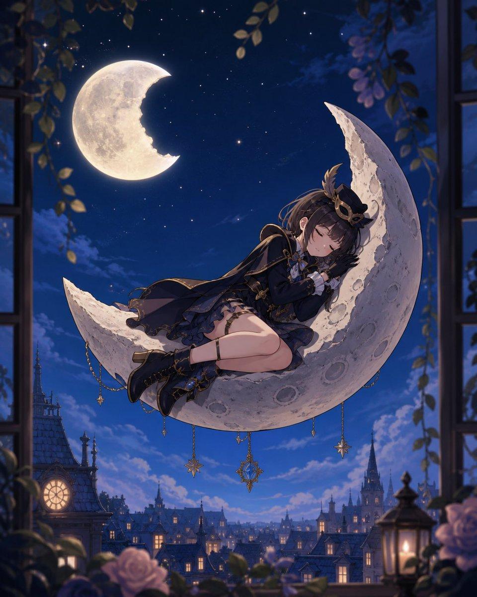 Anime Girl Sleeping on Stolen Moon - AI image template preview