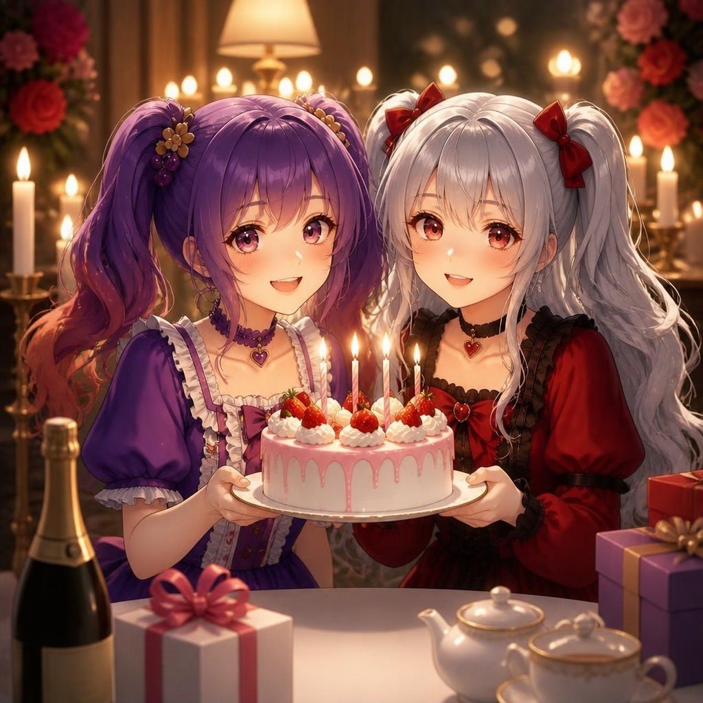 Candlelit Anime Birthday Twins - AI image template preview