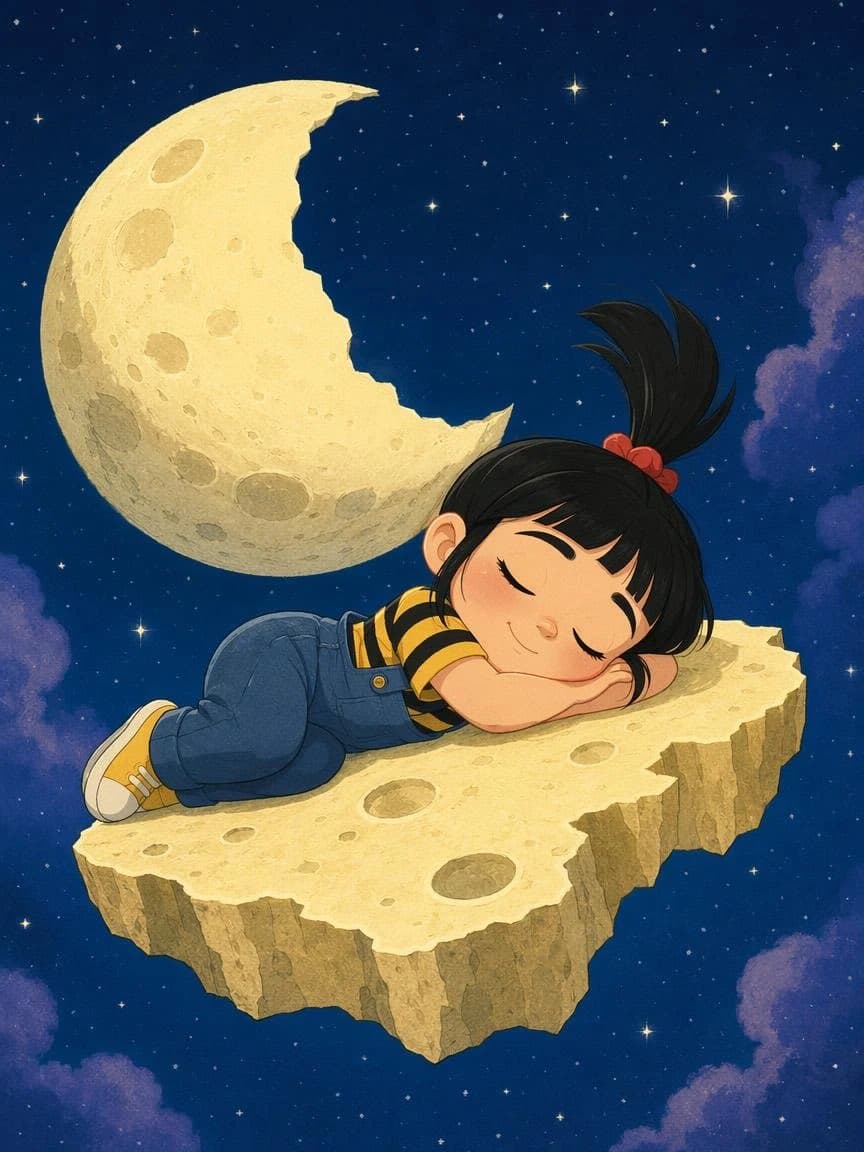 Sleeping Girl on Moon Rock - AI image template preview
