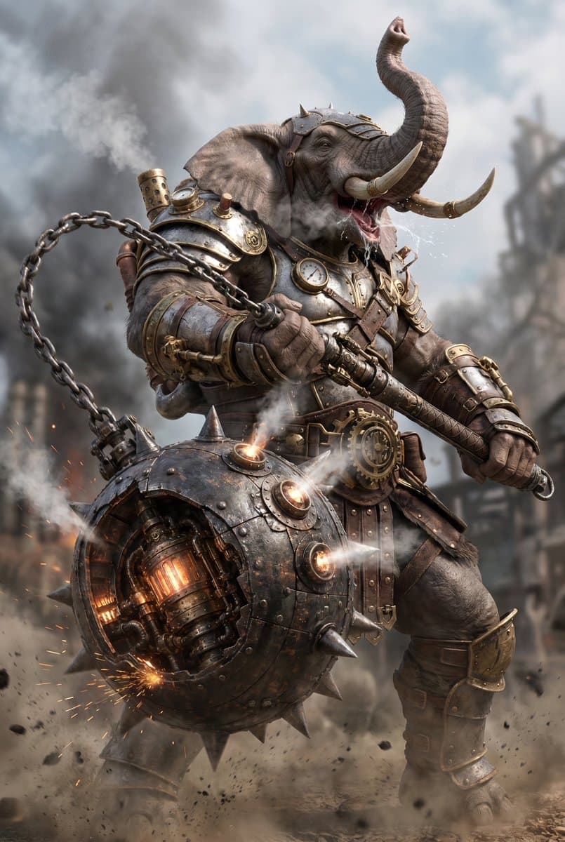 Steampunk Elephant Warrior - AI image template preview
