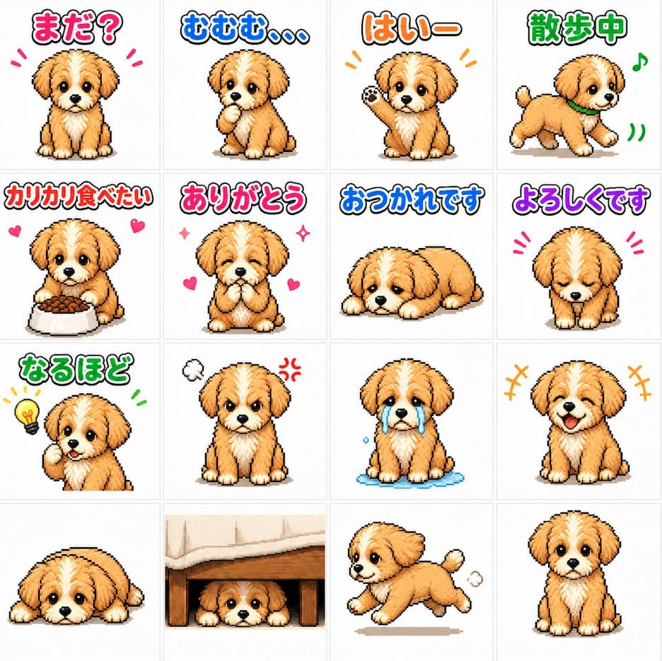 Cute Puppy LINE Sticker Grid - AI image template preview