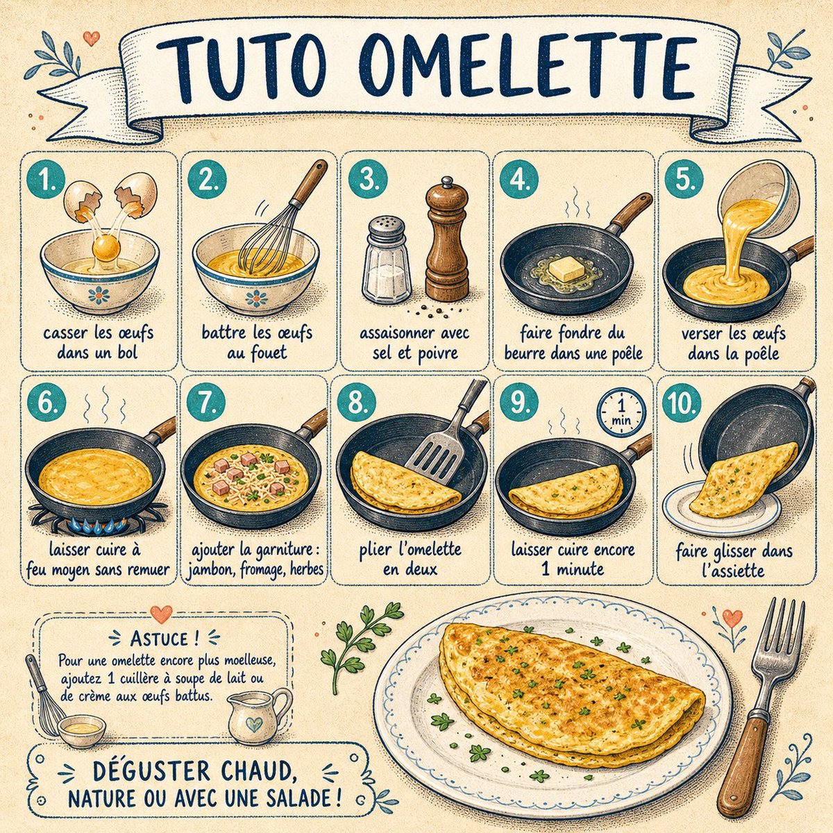 French Omelette Tutorial Poster - AI image template preview