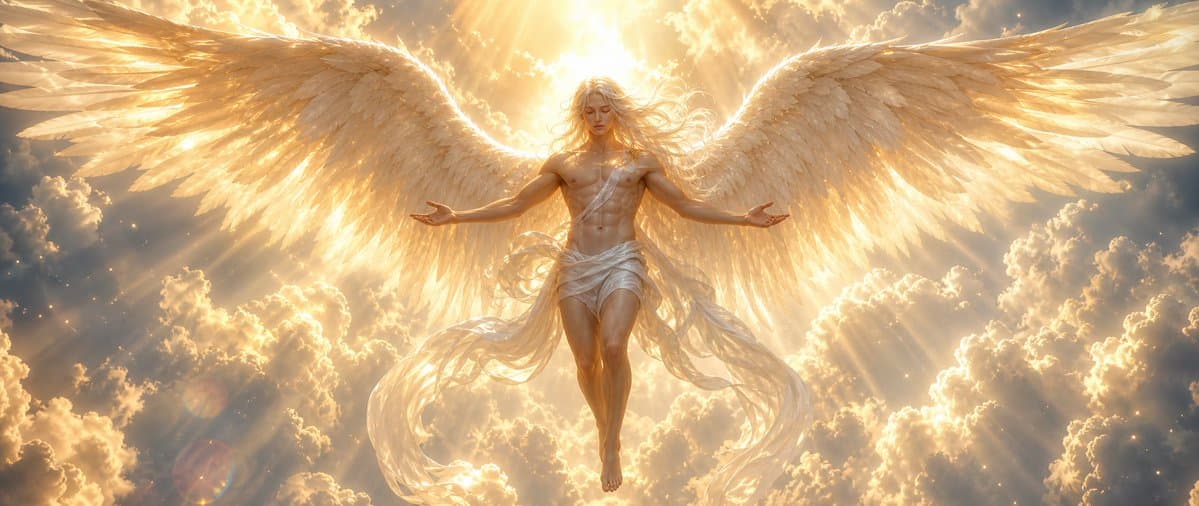 Radiant Angel in Golden Clouds - AI image template preview