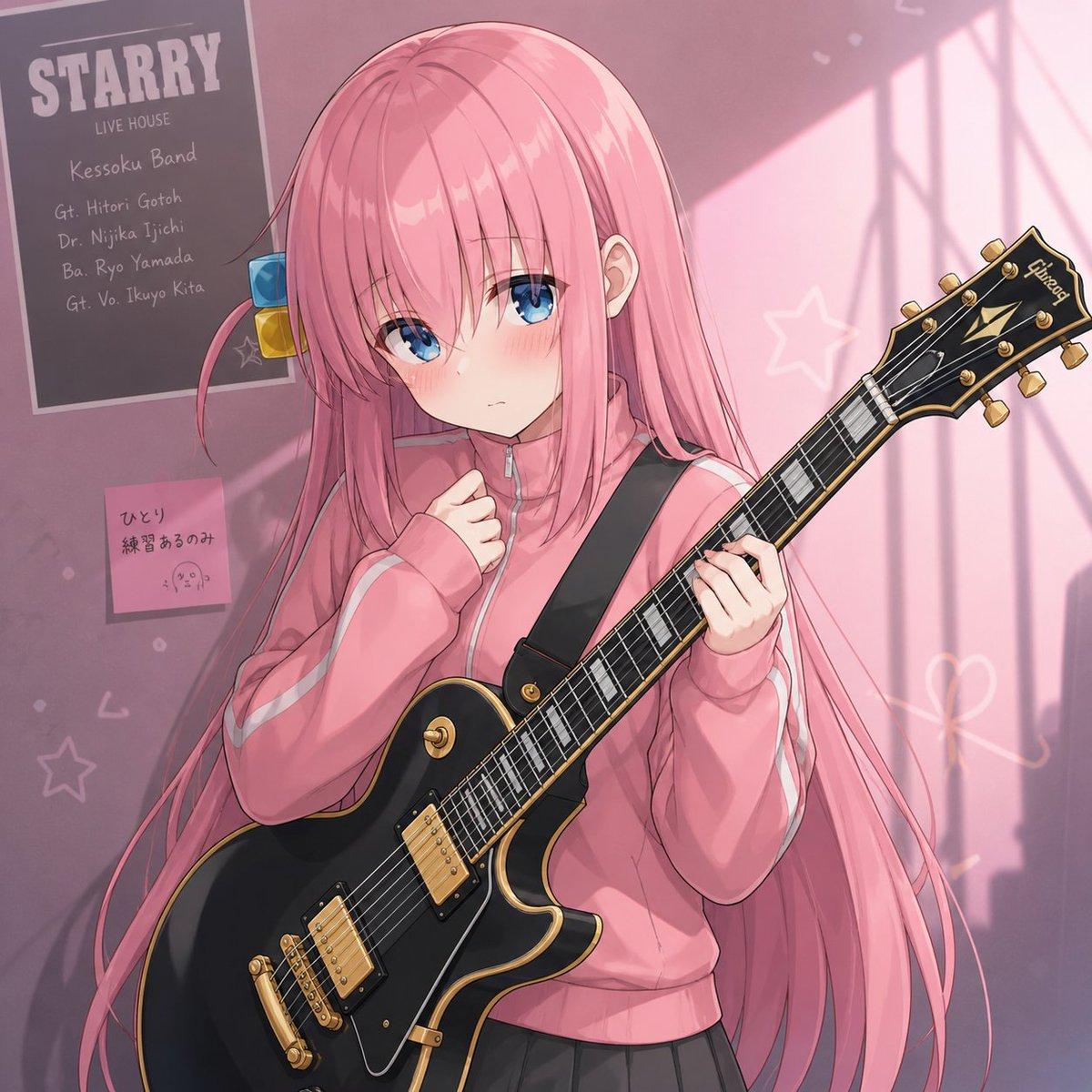 Shy Pink-Haired Guitarist Anime Portrait preview