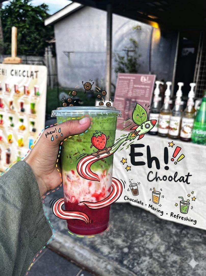 Doodled Strawberry Matcha Drink Photo - AI image template preview
