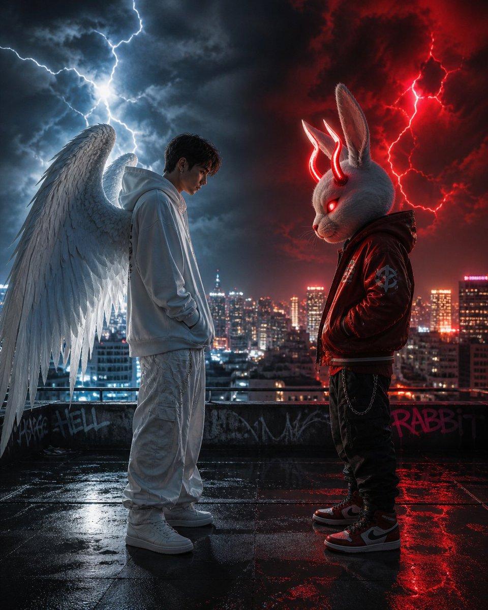 Cyberpunk Angel vs Demon Showdown - AI image template preview