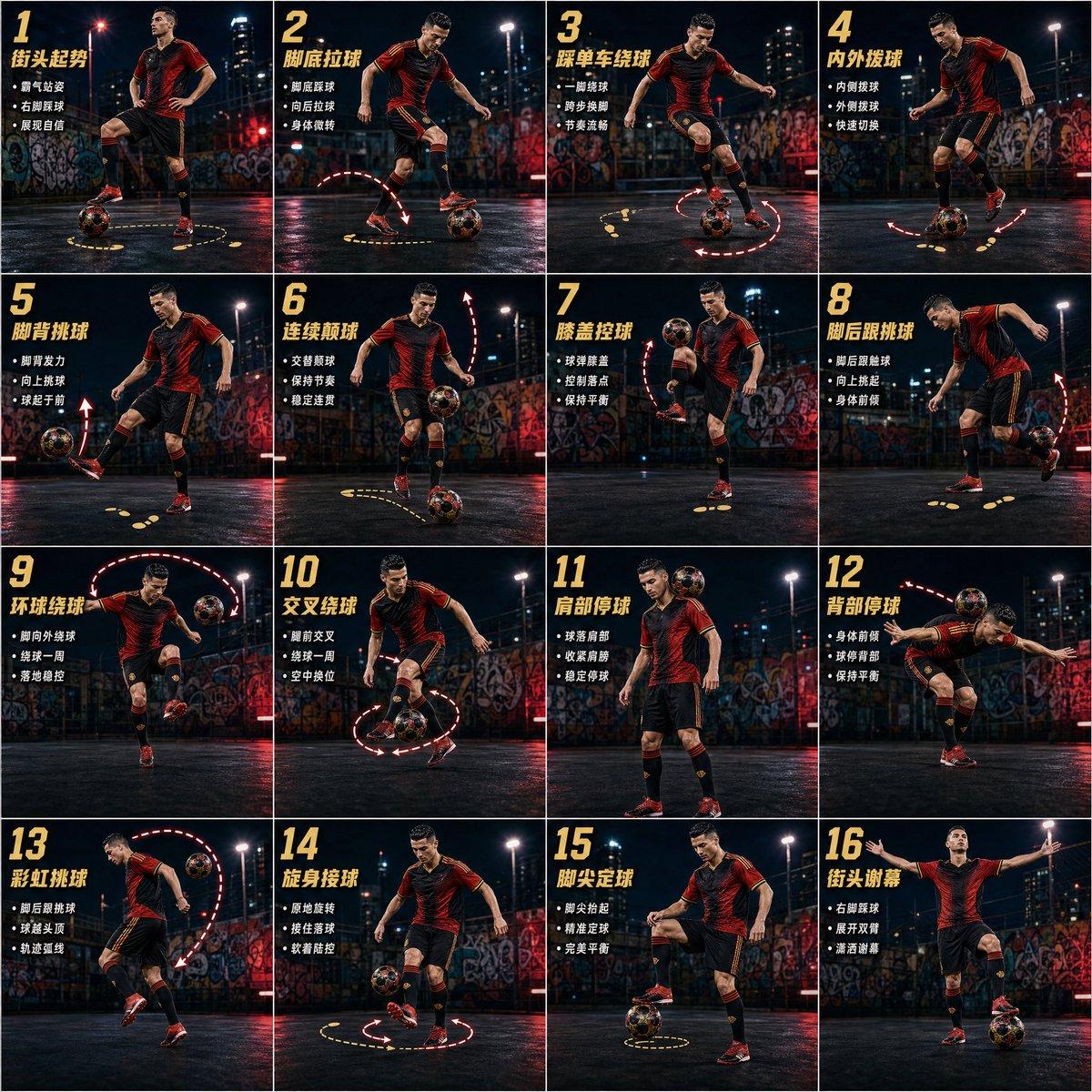 Freestyle Football 16-Step Action Poster - AI image template preview
